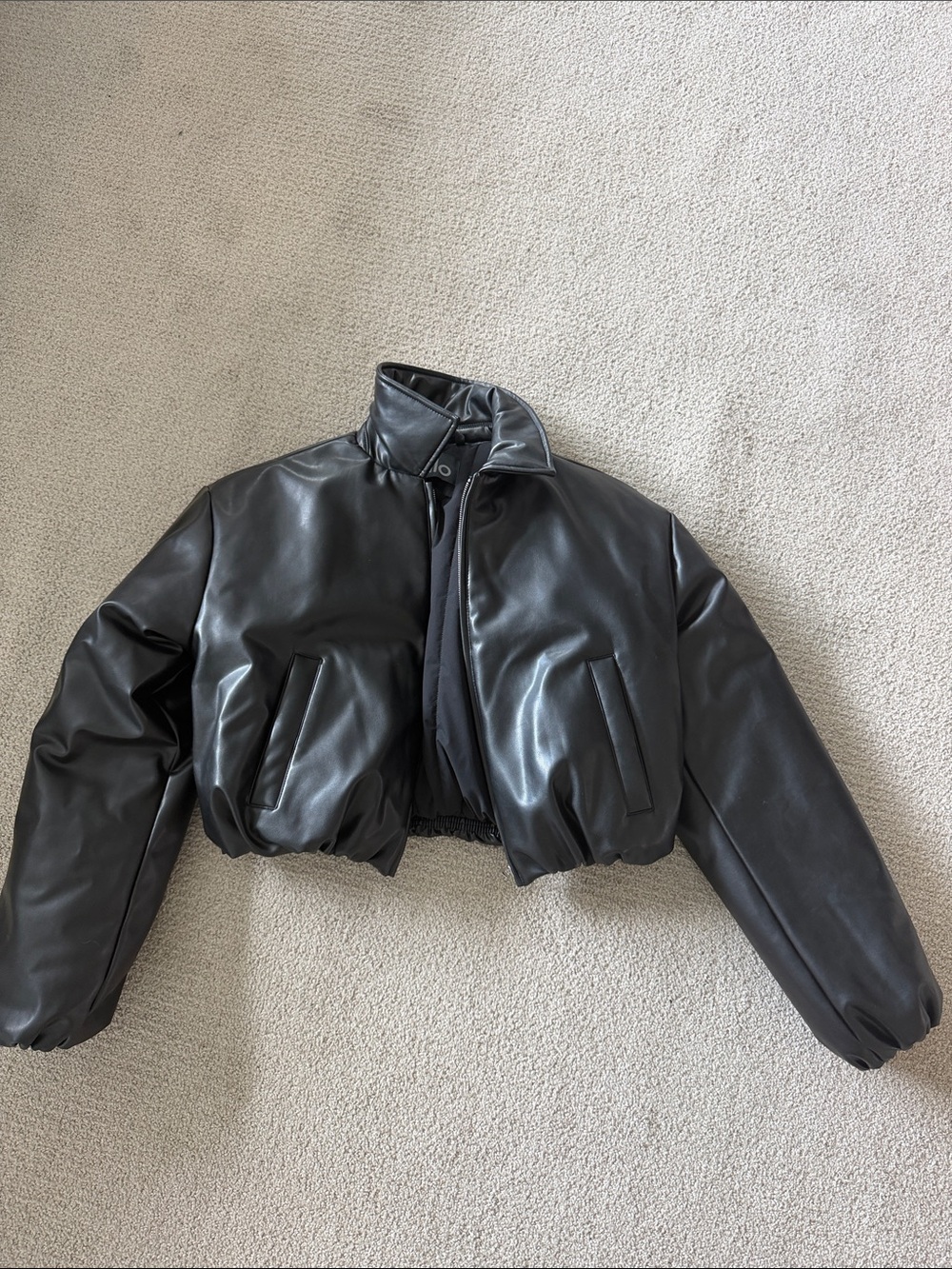 Alo Faux Leather Cropped Premier Bomber